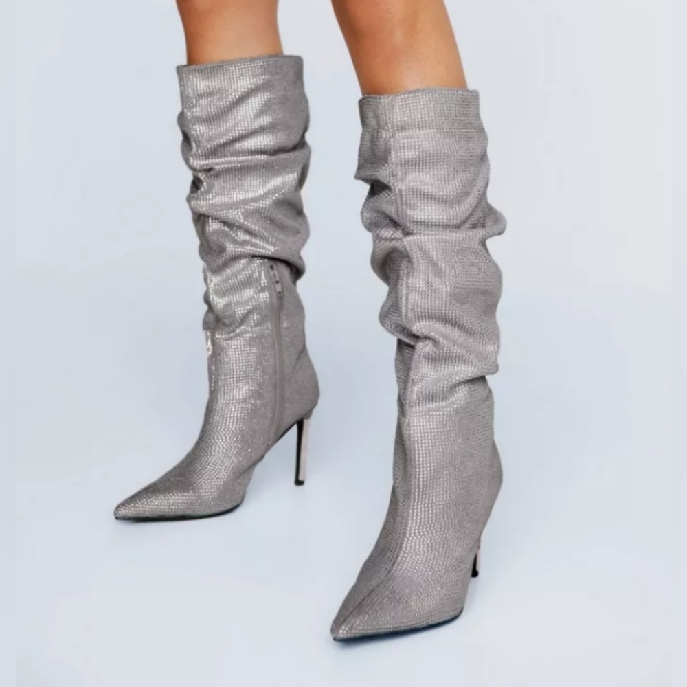 Nasty Gal Diamante Slouchy Boots